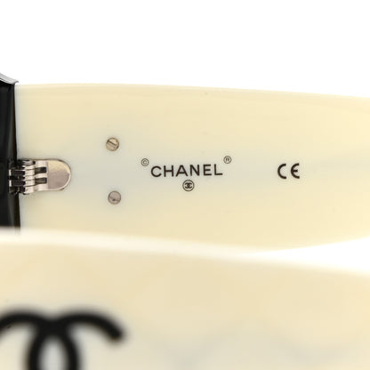 Chanel Acetate Shield Sunglasses 71466 White Black 6 of 9