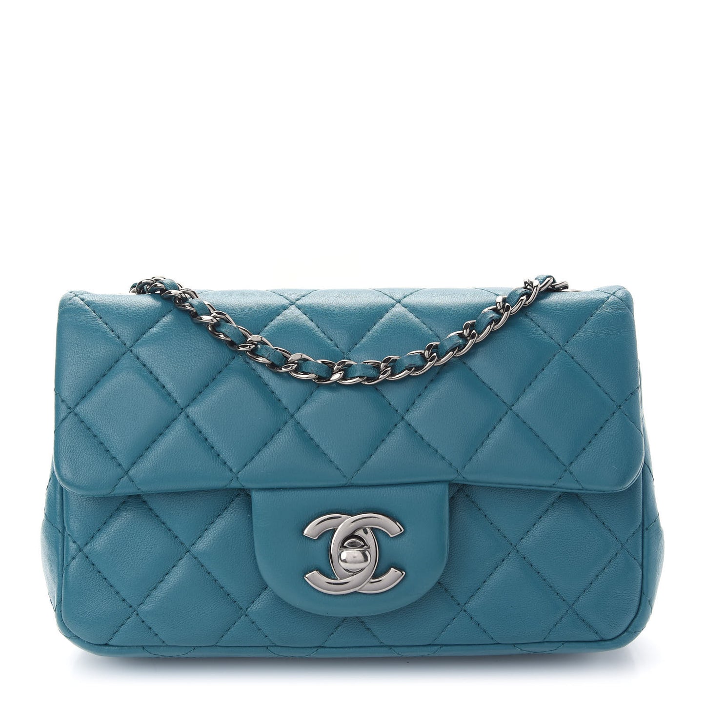 Lambskin Quilted Extra Mini Rectangular Flap Turquoise