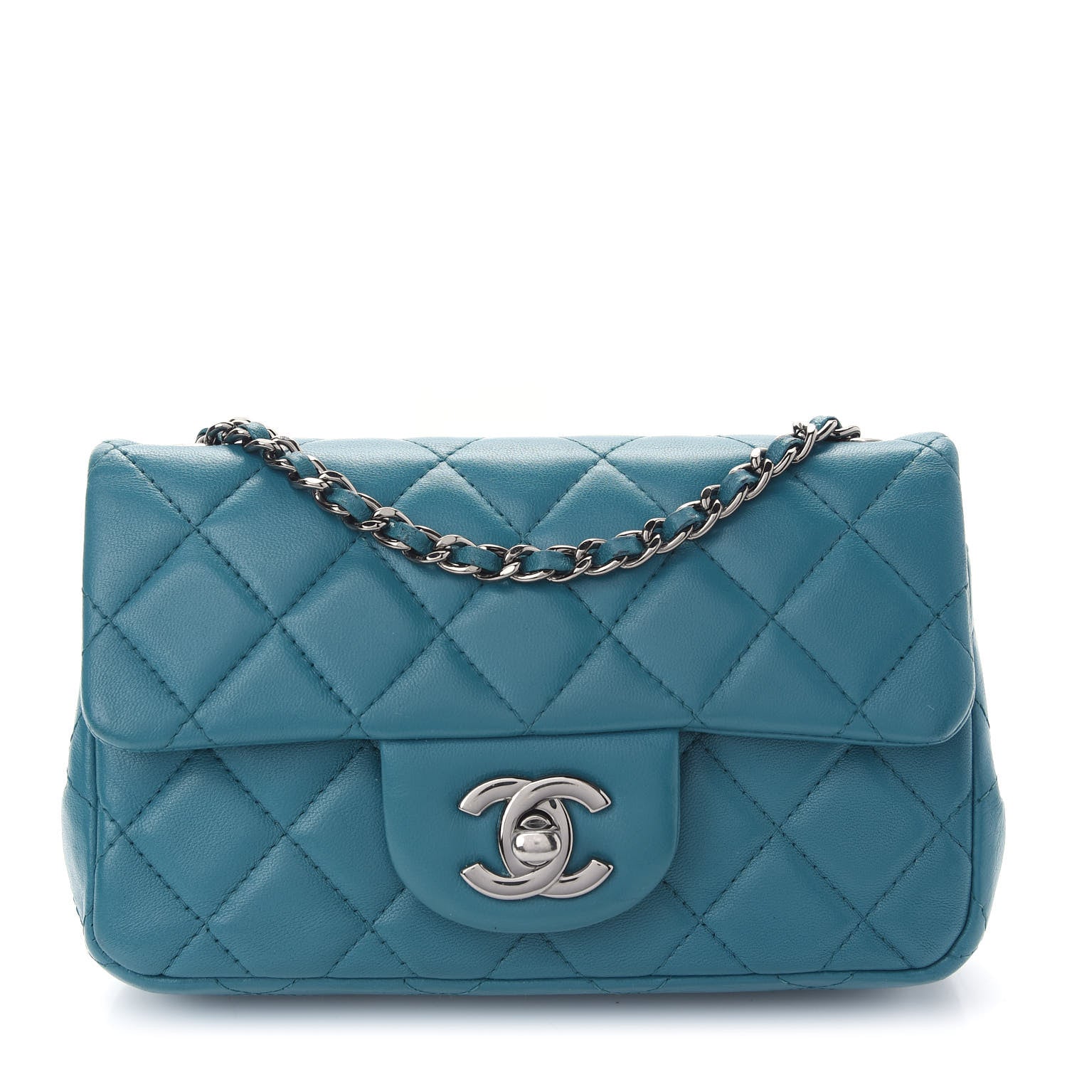 Chanel Lambskin Quilted Extra Mini Rectangular Flap Turquoise 1 of 8