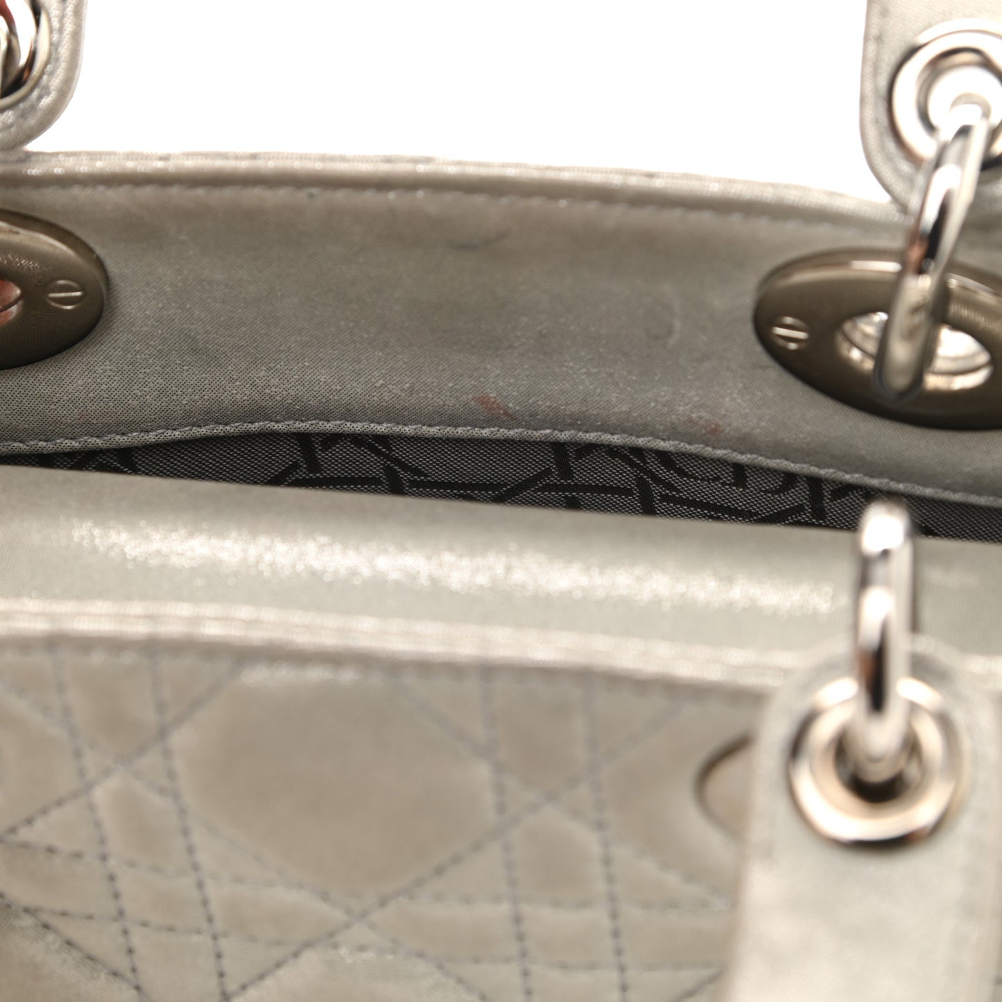 Metallic Nubuck Cannage Mini Lady Dior Silver