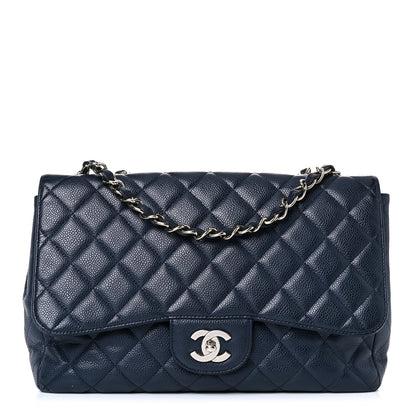 Chanel Caviar Quilted Jumbo Double Flap Navy Blue 1 of 25