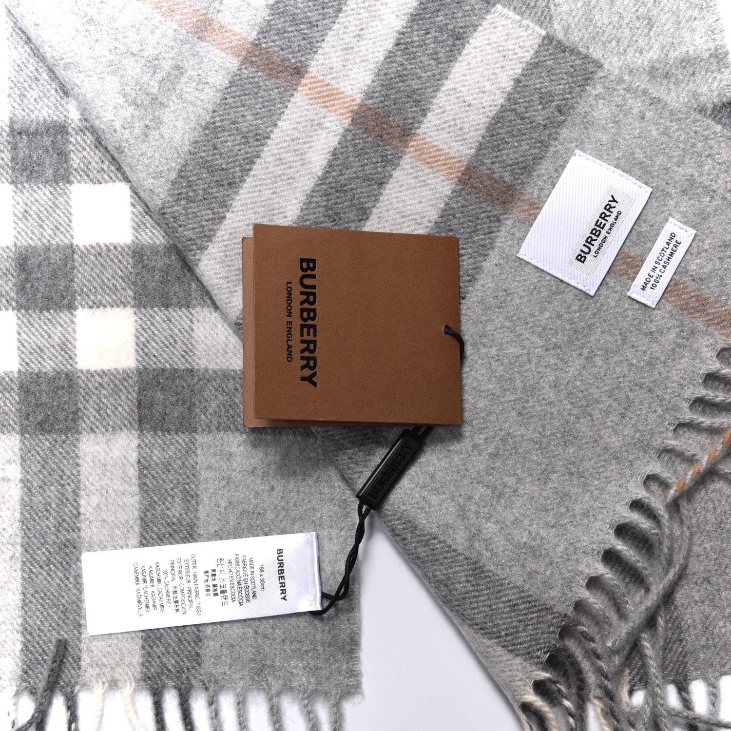 Burberry Cashmere Giant Check Fringe Scarf Light Grey 3 of 3