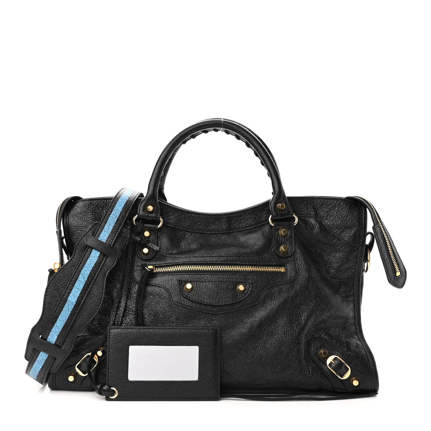 Agneau Classic Gold Hardware City Graffiti Logo Strap Black