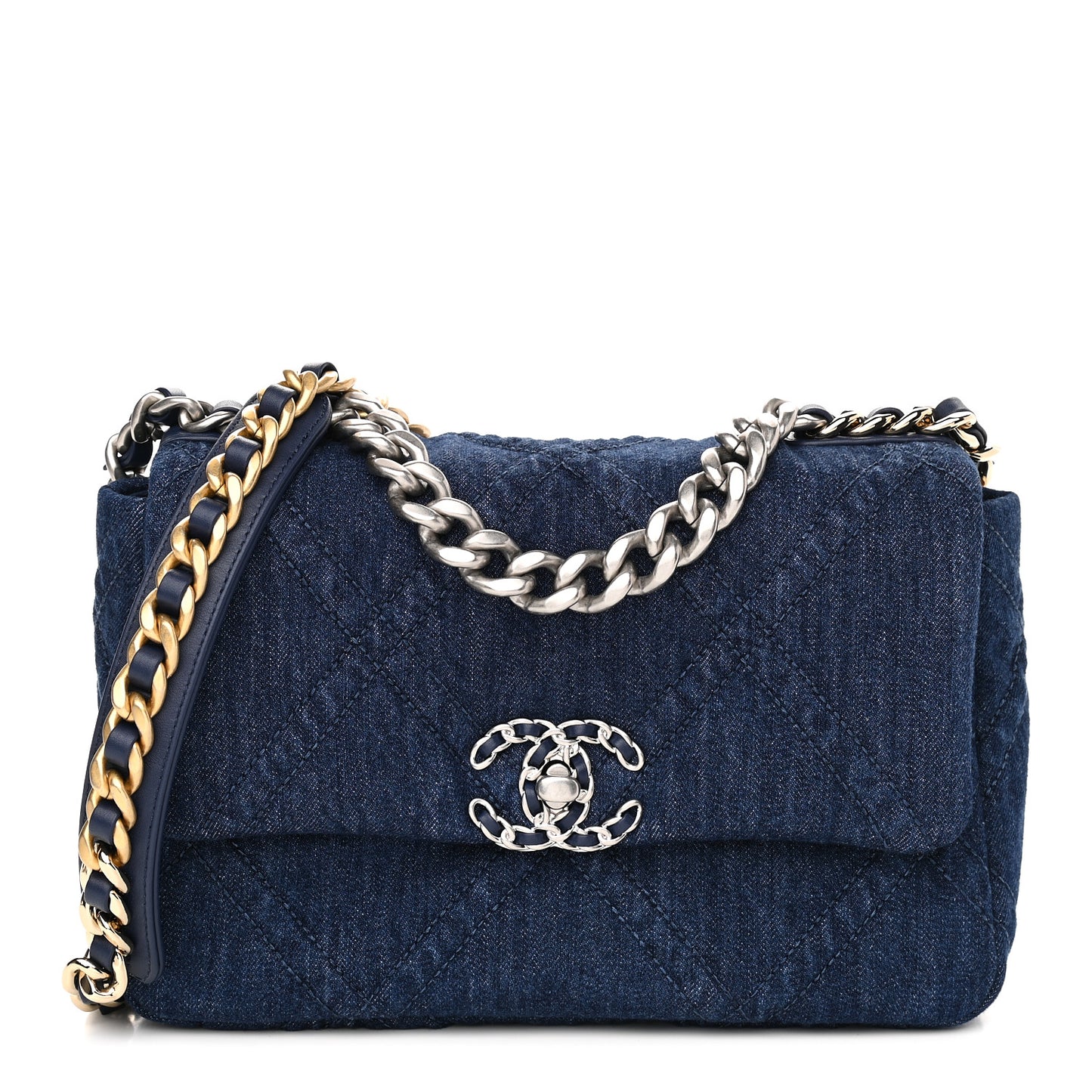 Denim Quilted Medium Chanel 19 Flap Blue