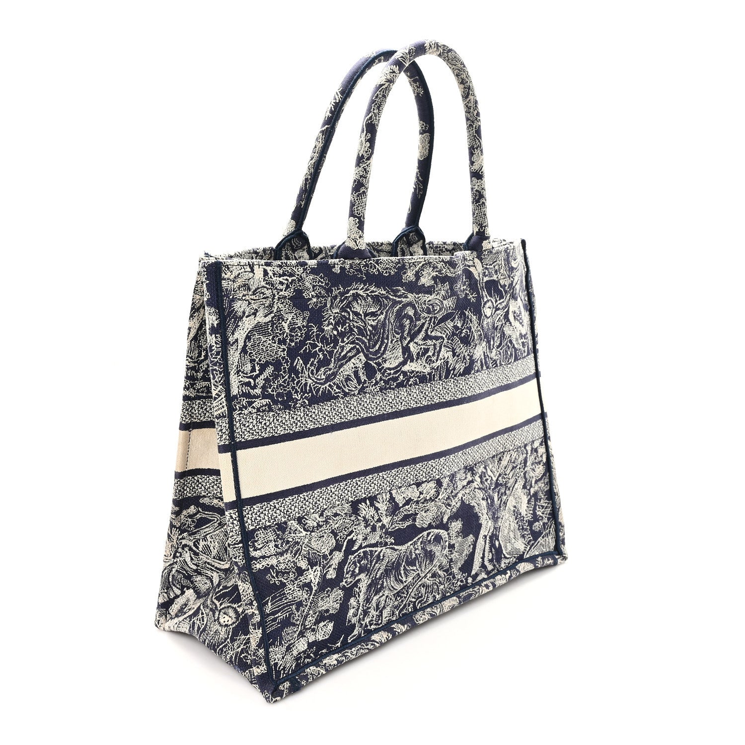 Christian Dior Canvas Embroidered Large Dioriviera Toile De Jouy Reverse Book Tote Blue 3 of 10