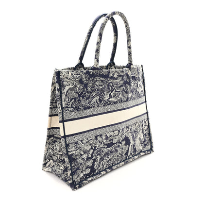 Christian Dior Canvas Embroidered Large Dioriviera Toile De Jouy Reverse Book Tote Blue 3 of 10