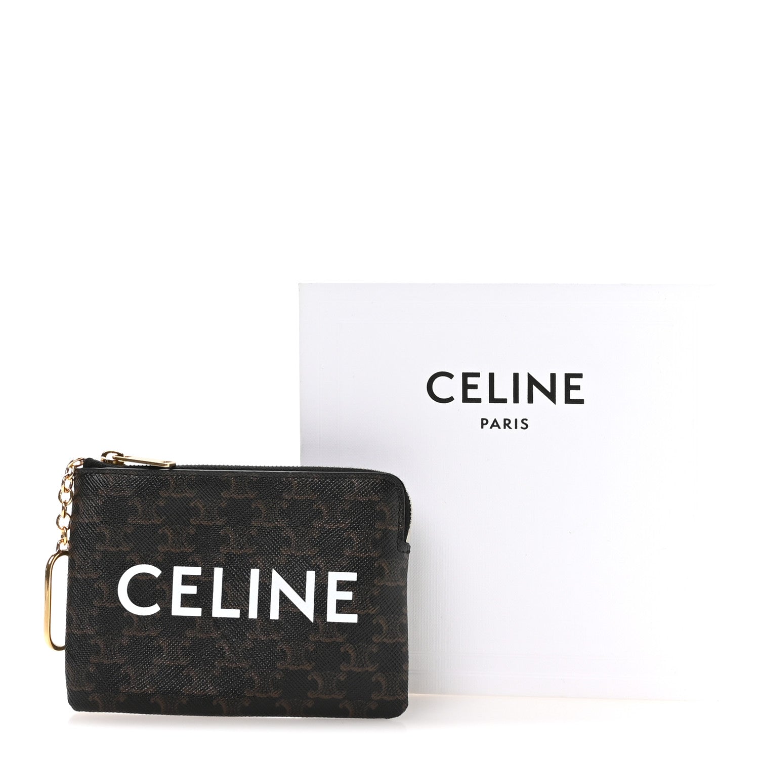 Celine Triomphe Canvas Logo Coin and Card Pouch With Hook Black