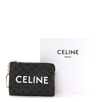 Celine Triomphe Canvas Logo Coin and Card Pouch With Hook Black 8 of 8