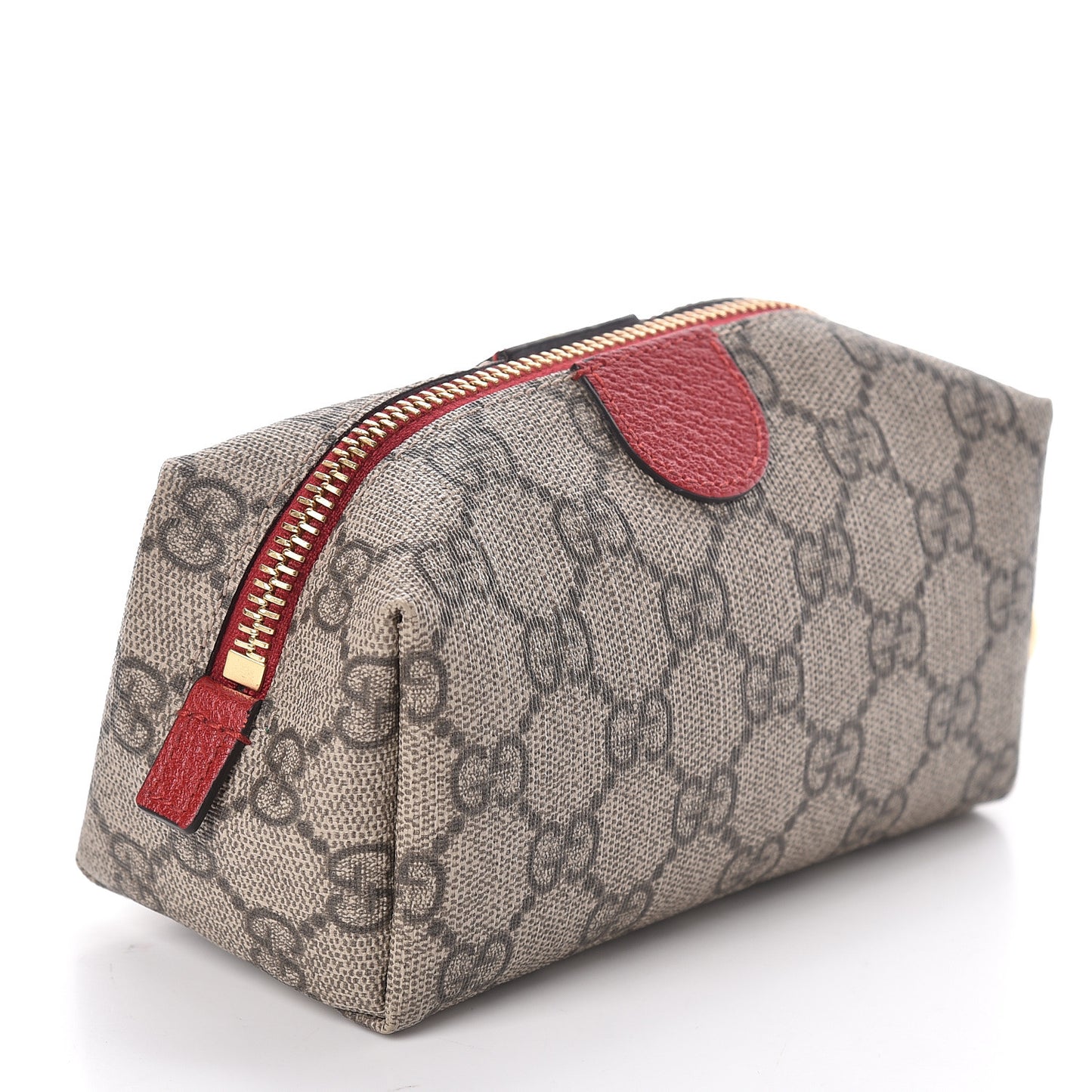 Soft GG Supreme Monogram Calfskin Small Ophidia Cosmetic Case Beige Ebony Hibiscus Red