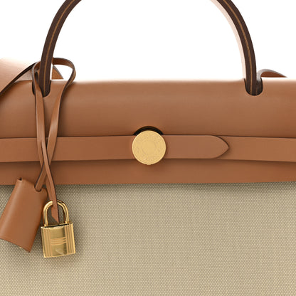 Hermes Military Toile Vache Hunter Herbag Zip Retourne 31 PM Beton Naturel 9 of 11