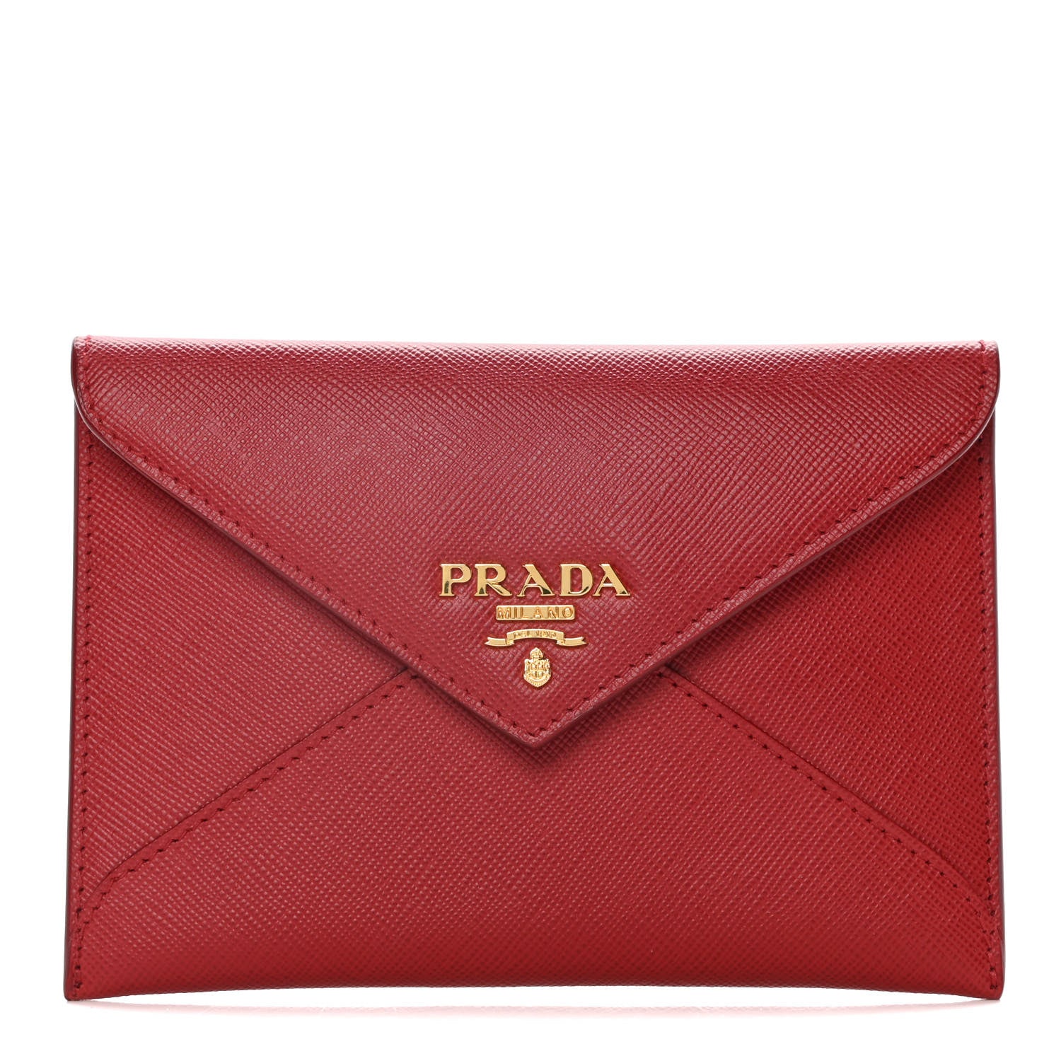 Prada Saffiano Metal Envelope Compact Wallet Fuoco 1 of 12