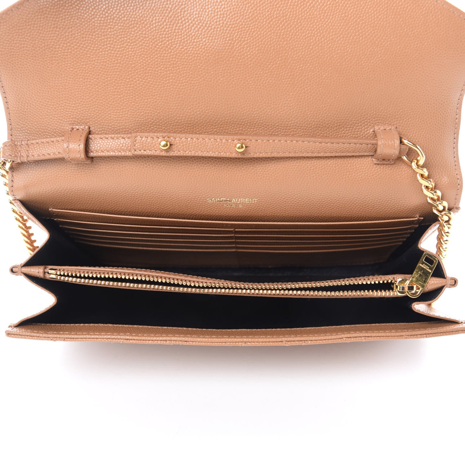 Saint Laurent Grain De Poudre Mixed Matelasse Triquilt Monogram Chain Wallet Dune 5 of 11
