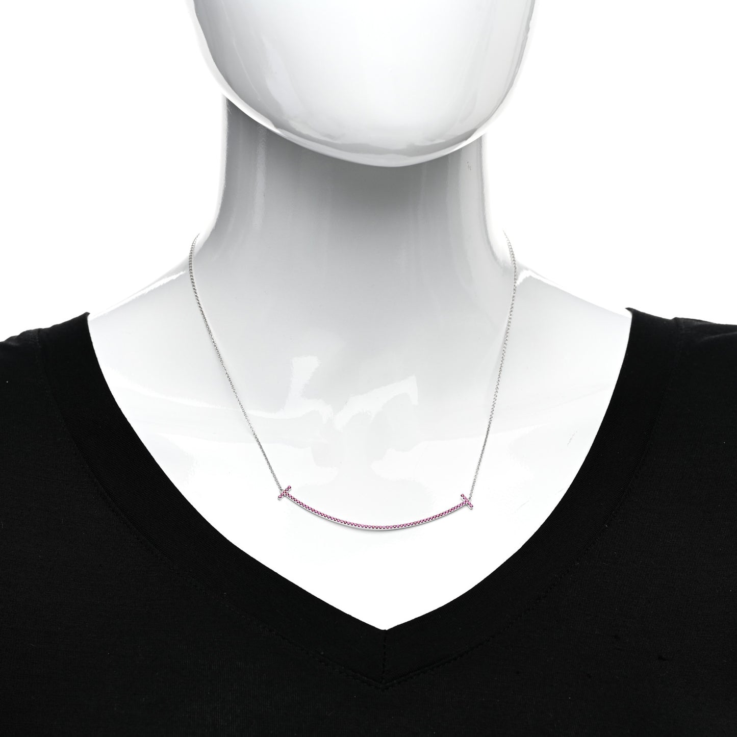 18K White Gold Ruby Large T Smile Pendant Necklace