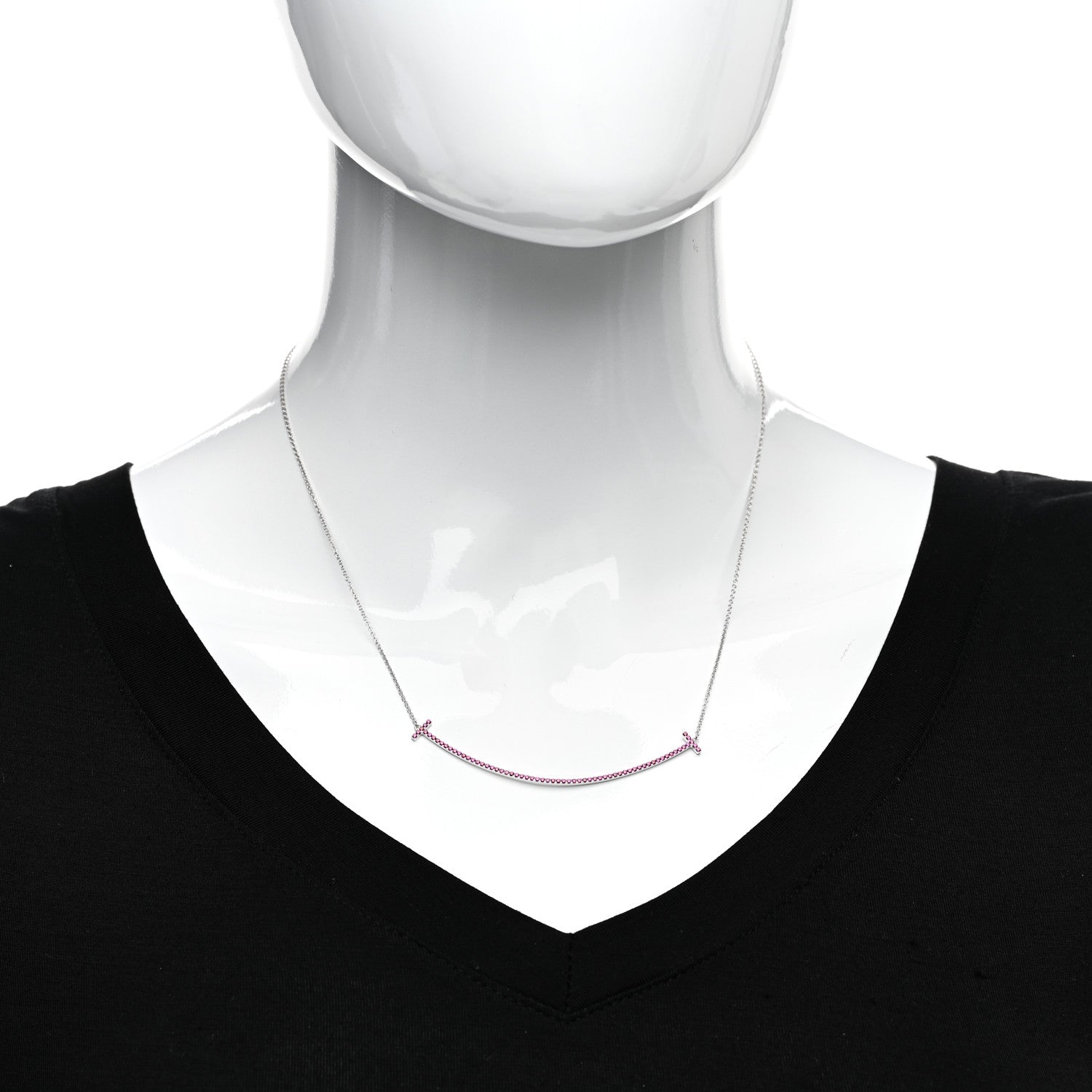 Tiffany 18K White Gold Ruby Large T Smile Pendant Necklace 2 of 5