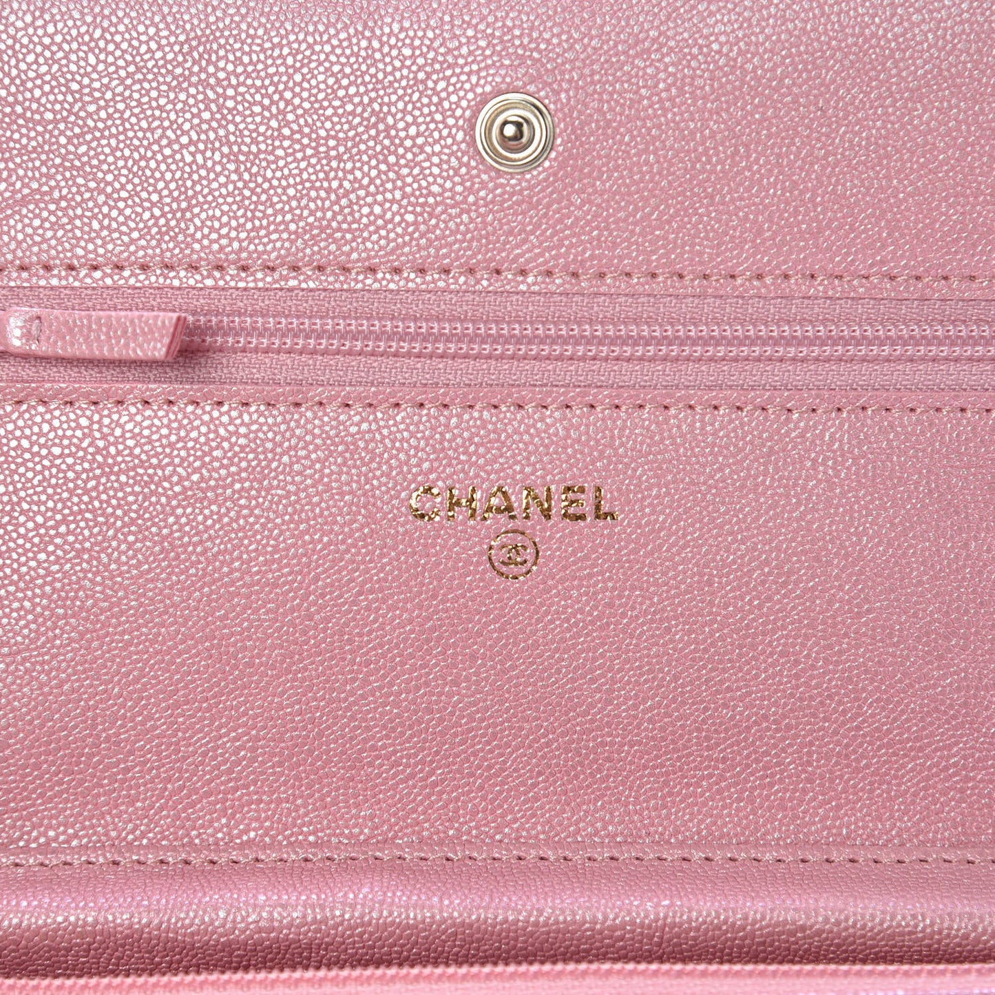 Iridescent Caviar Quilted Wallet on Chain WOC Rose Pink