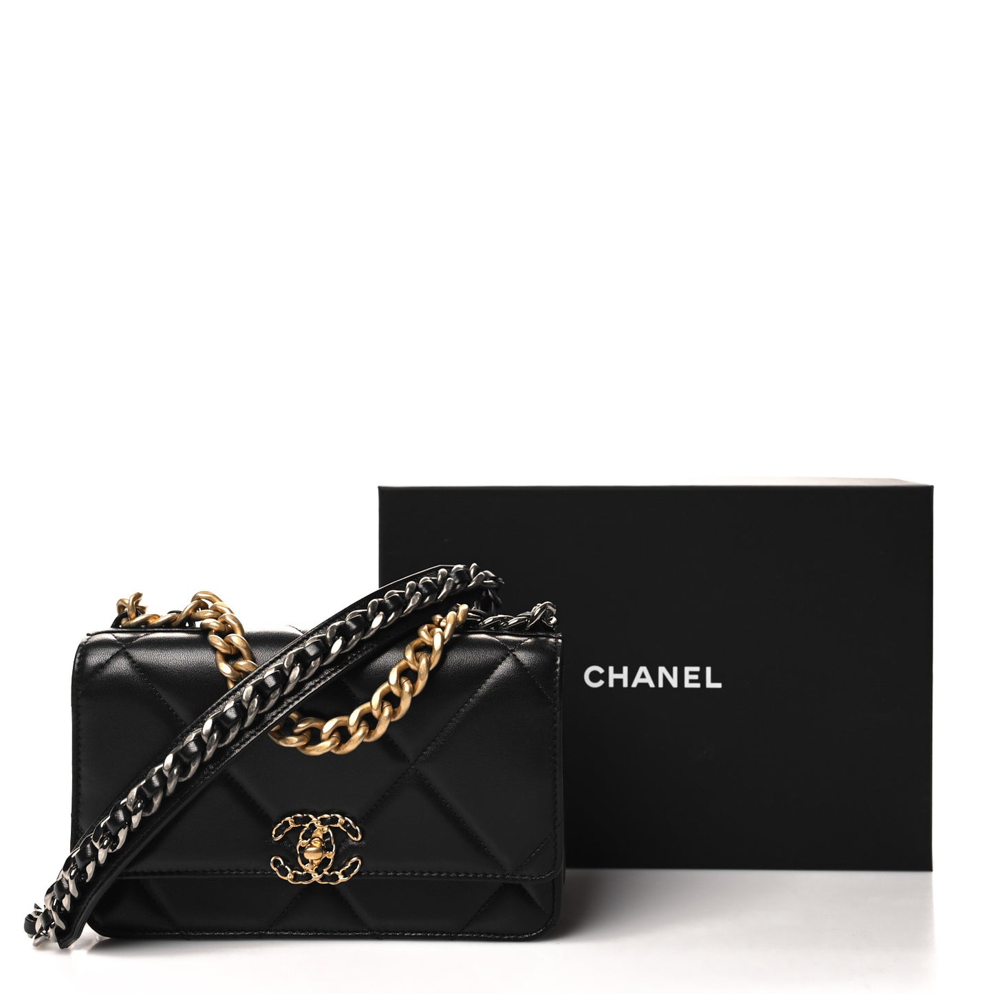 Lambskin Quilted Chanel 19 Wallet On Chain WOC Black