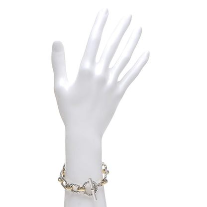 David Yurman Sterling Silver 18K Yellow Gold Blue Sapphire Cushion Link Bracelet 2 of 5