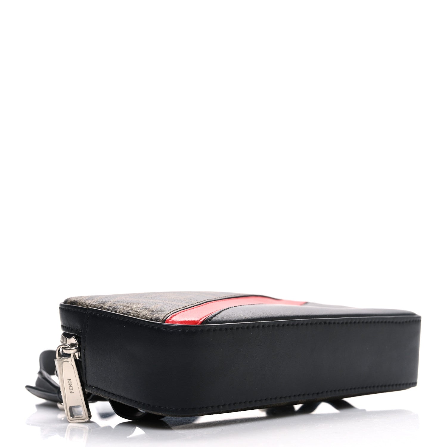Fendi Glazed Fabric Vitello Liberty FF 1974 Diagonal Small Camera Case Tobacco Rosso Black 4 of 10