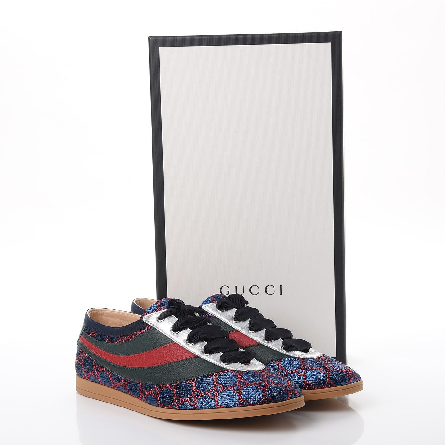 Lurex Calfskin Web GG Monogram Mens Falacer Sneakers 9 Iridescent Blue Iridescent Red Silver