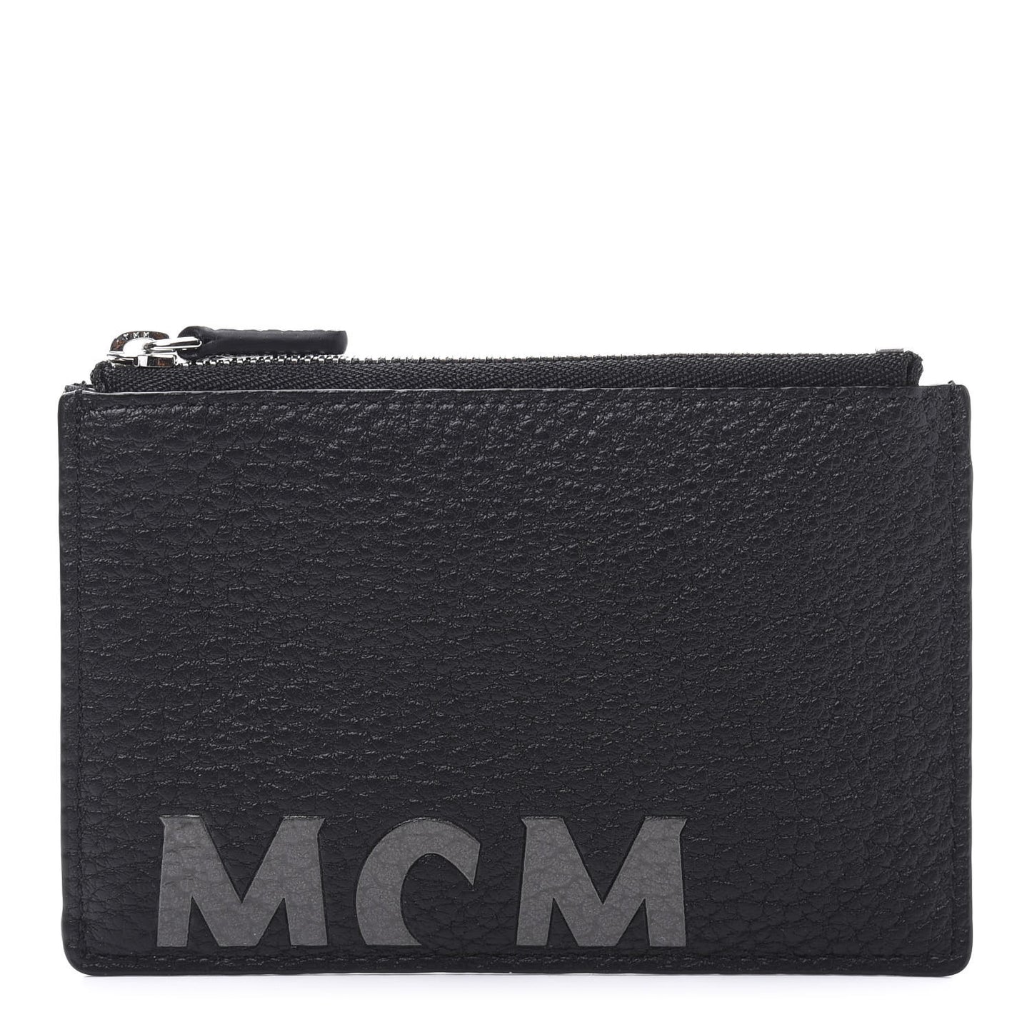 Grained Calfskin Logo Zip Card Case Wallet Black