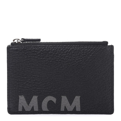 MCM Grained Calfskin Logo Zip Card Case Wallet Black 1 of 9