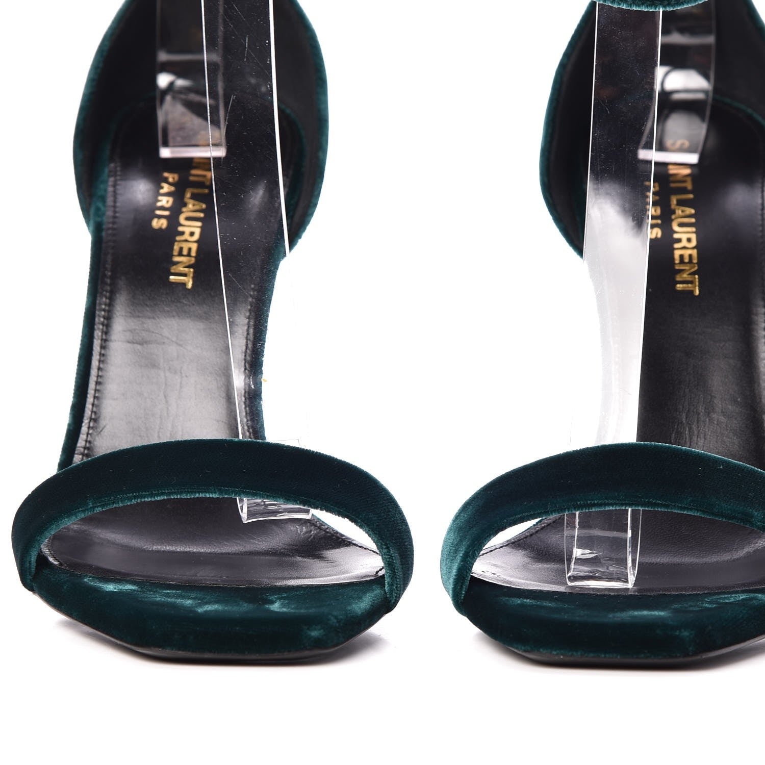 Saint Laurent Velvet Amber 105 Ankle Strap Sandals 36 Malachite 8 of 10