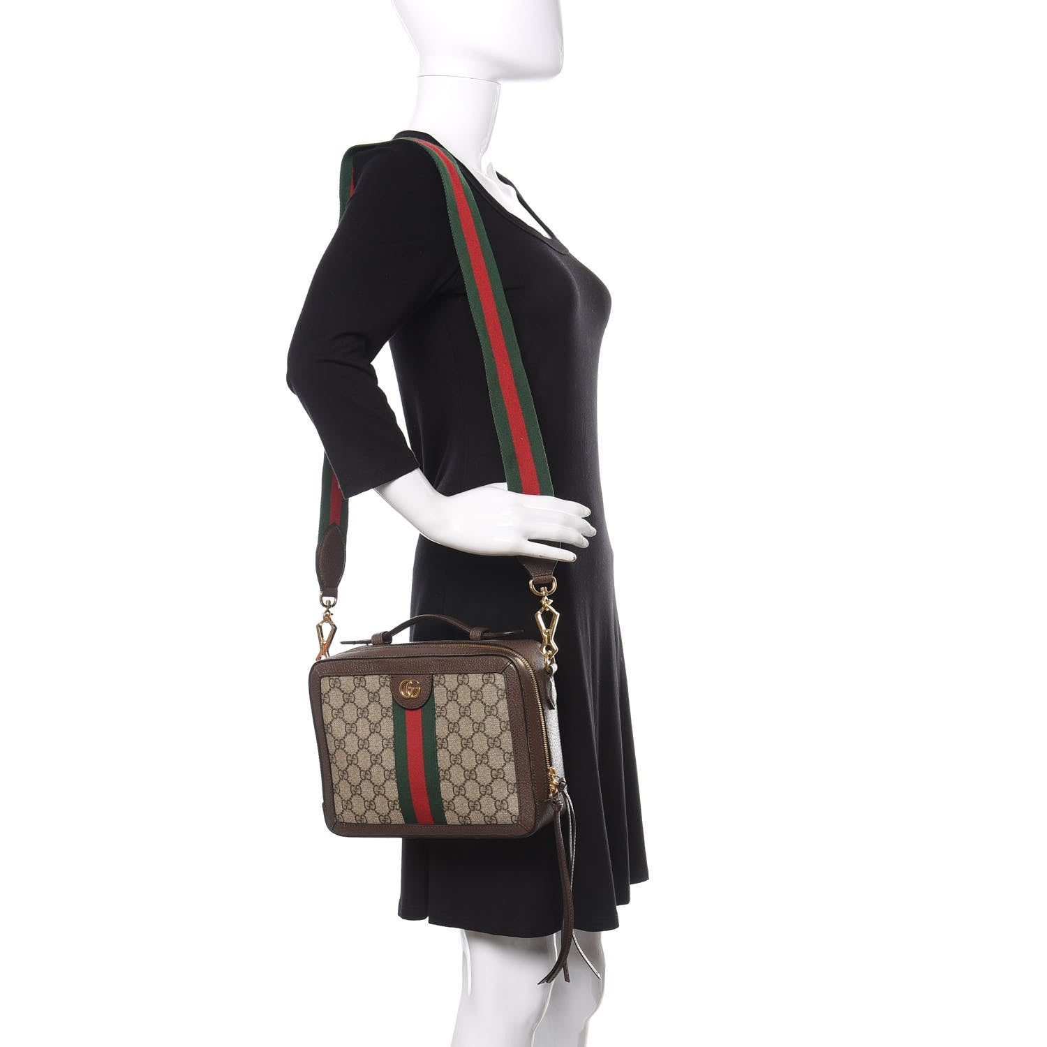 Gucci GG Supreme Monogram Web Small Ophidia Top Handle Shoulder Bag Brown 2 of 11