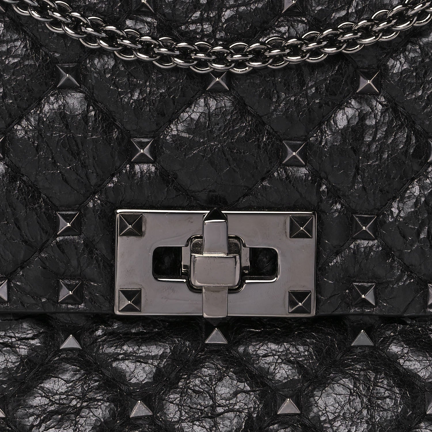 Valentino Garavani Craquele Nappa Large Rockstud Spike Shoulder Bag Black 9 of 9
