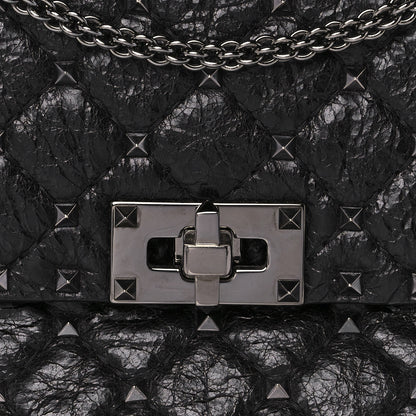 Valentino Garavani Craquele Nappa Large Rockstud Spike Shoulder Bag Black 9 of 9