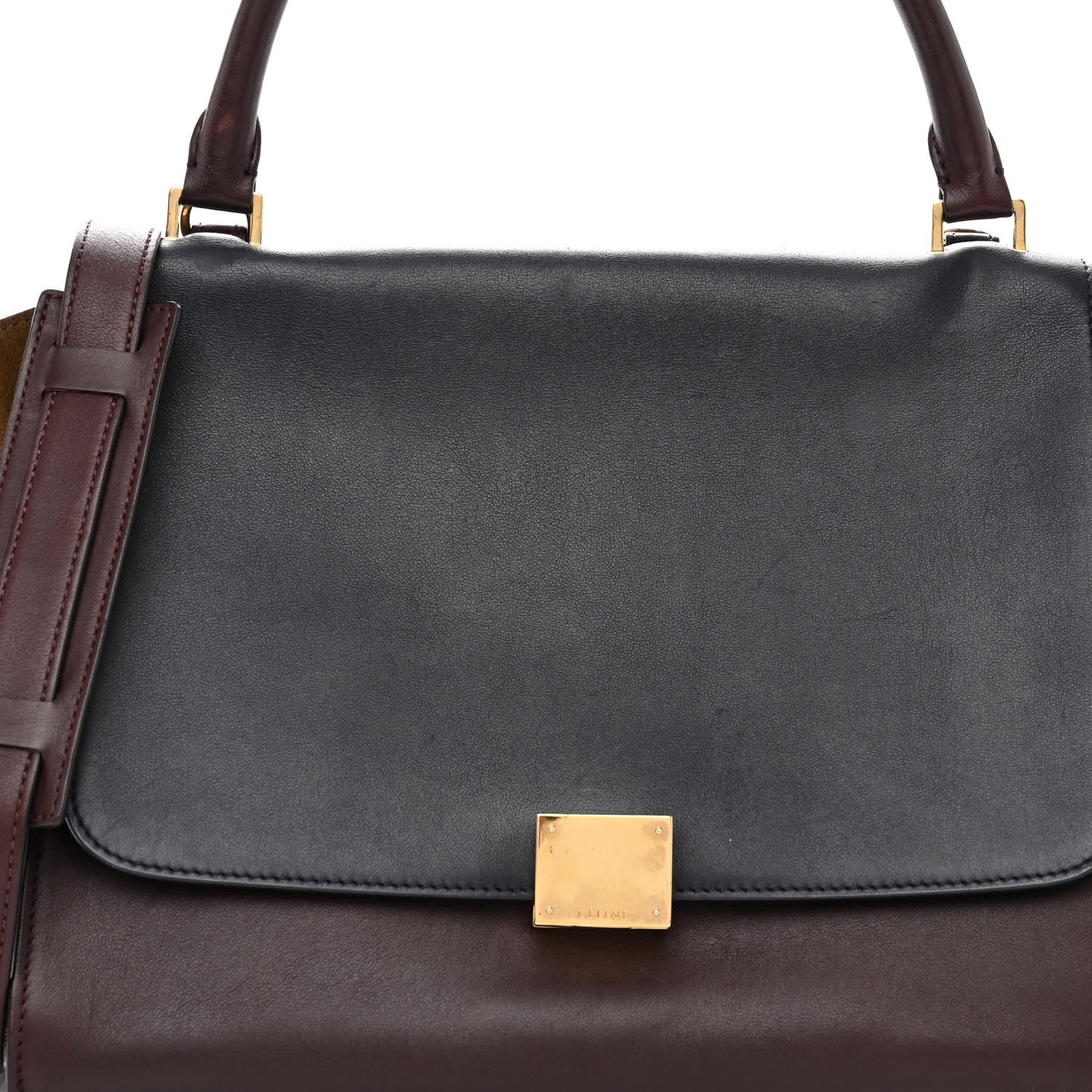 Celine Calfskin Suede Tri-Color Medium Trapeze Burgundy 7 of 11