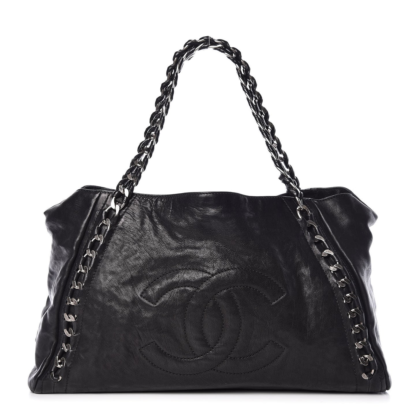 Calfskin East West Modern Chain Tote Black