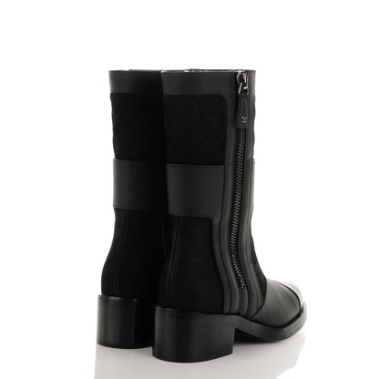 Chanel Calfskin Quilted Patent Cap Toe Boots 35.5 Black 4 of 6