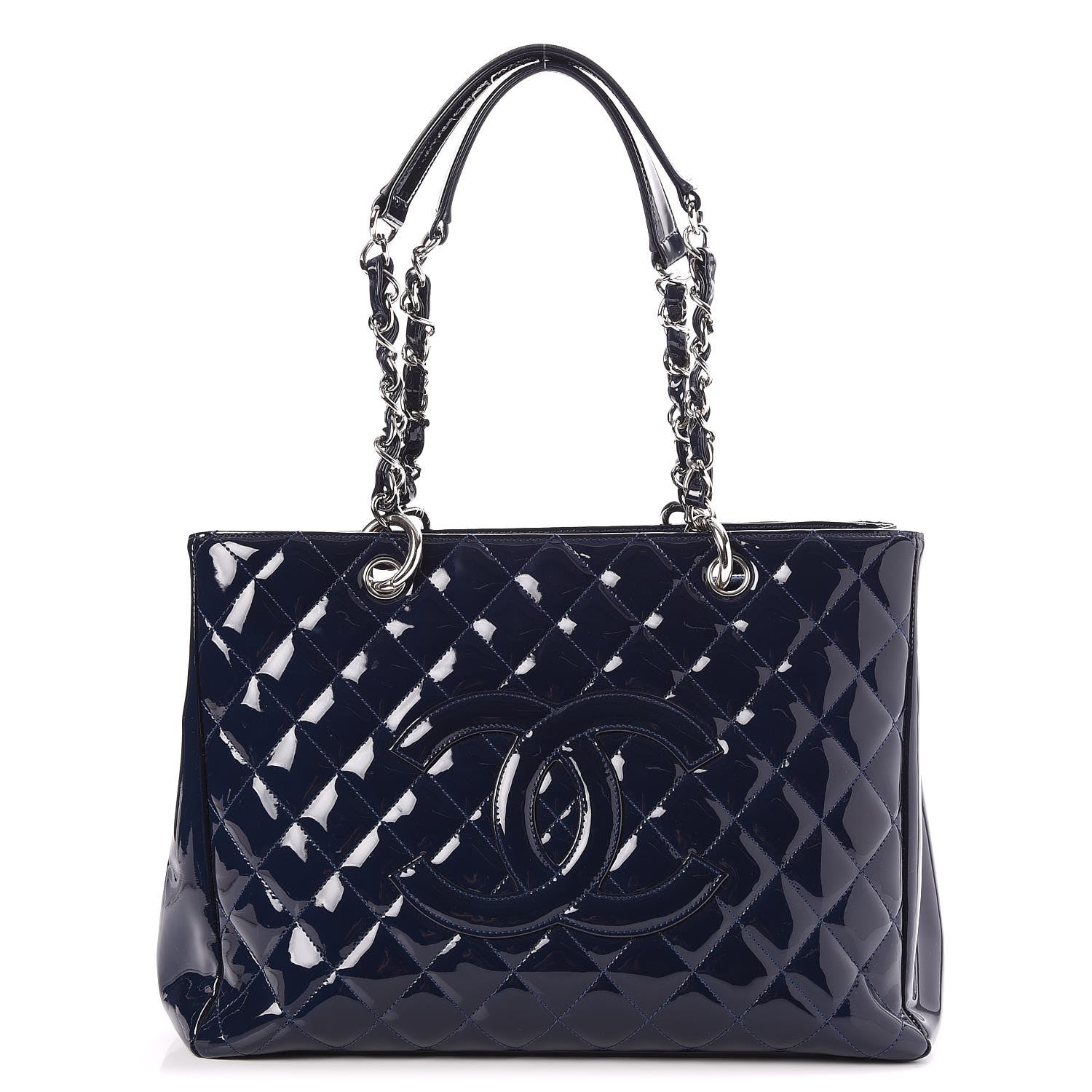 Chanel Patent Quilted Grand Shopping Tote GST Navy Blue 1 of 7
