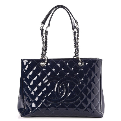 Chanel Patent Quilted Grand Shopping Tote GST Navy Blue 1 of 7
