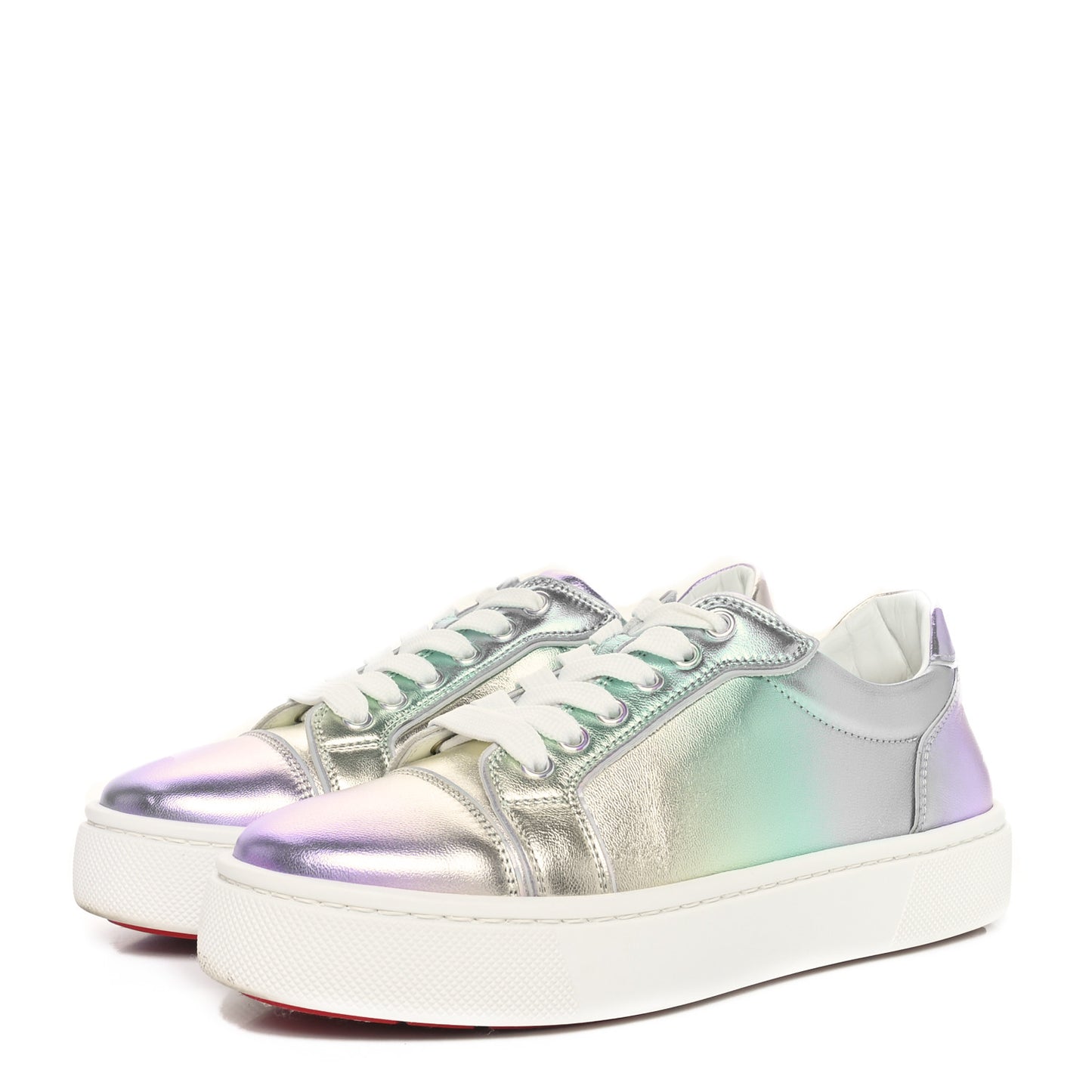Metallic Calfskin Flat Sneakers 37 White Multicolor