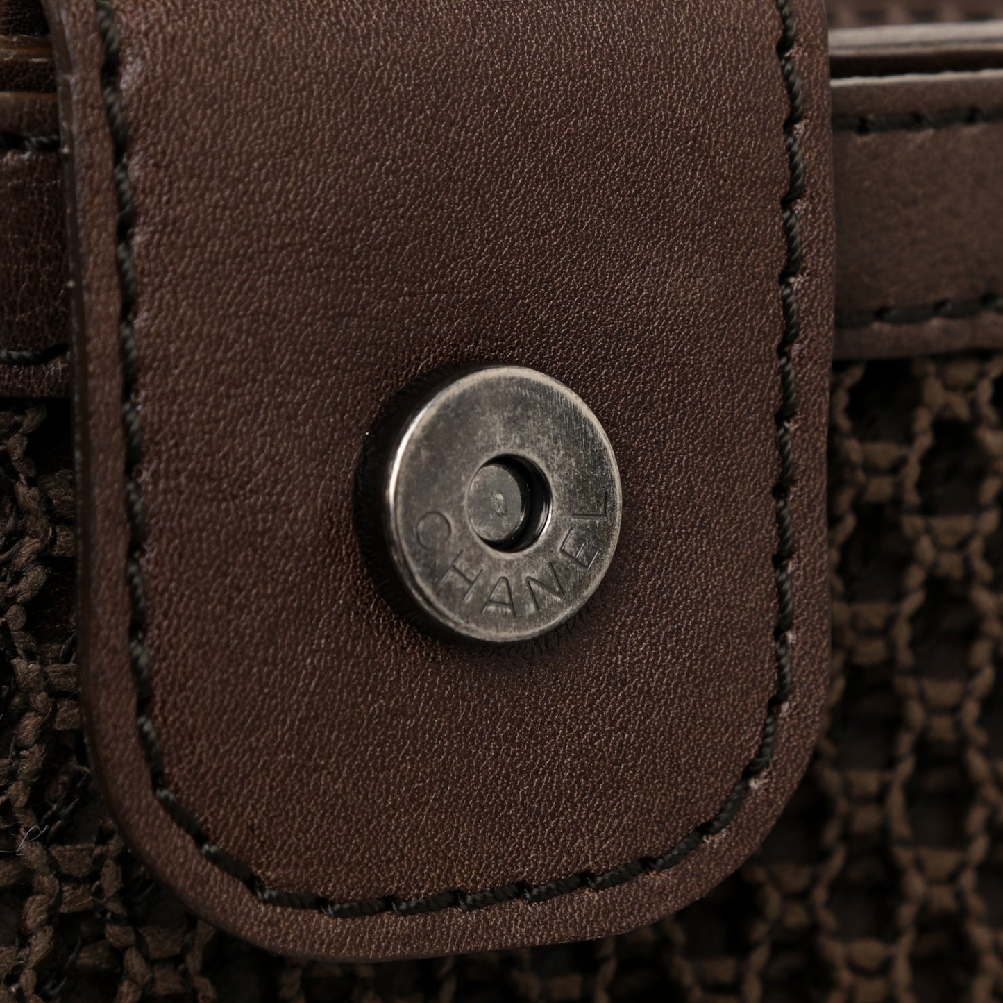 Calfskin Felt Sequin Embroidered Flap Shoulder Bag Brown