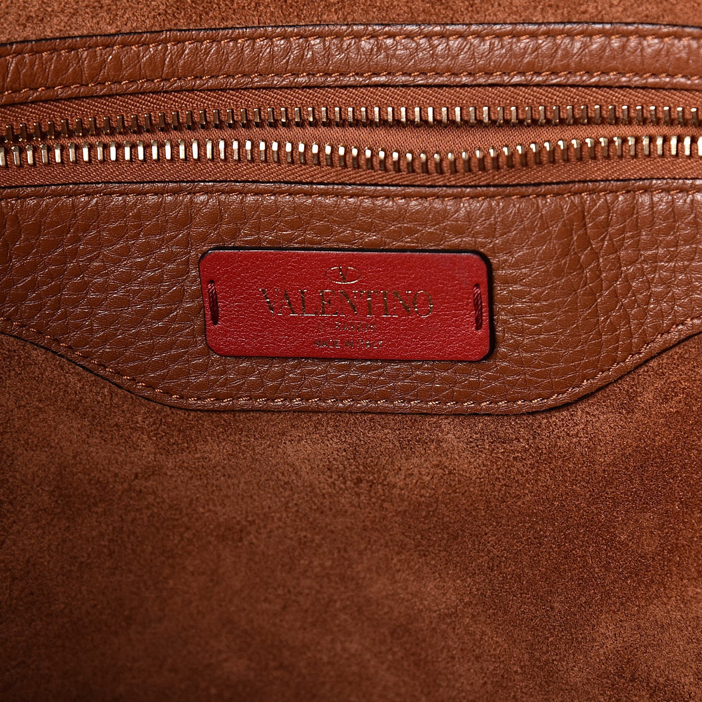 Grained Calfskin Rockstud Shoulder Tote Bright Cognac