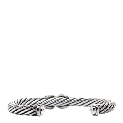 David Yurman Sterling Silver 18K White Gold Diamond Pave 7mm X Cable Bracelet 3 of 5