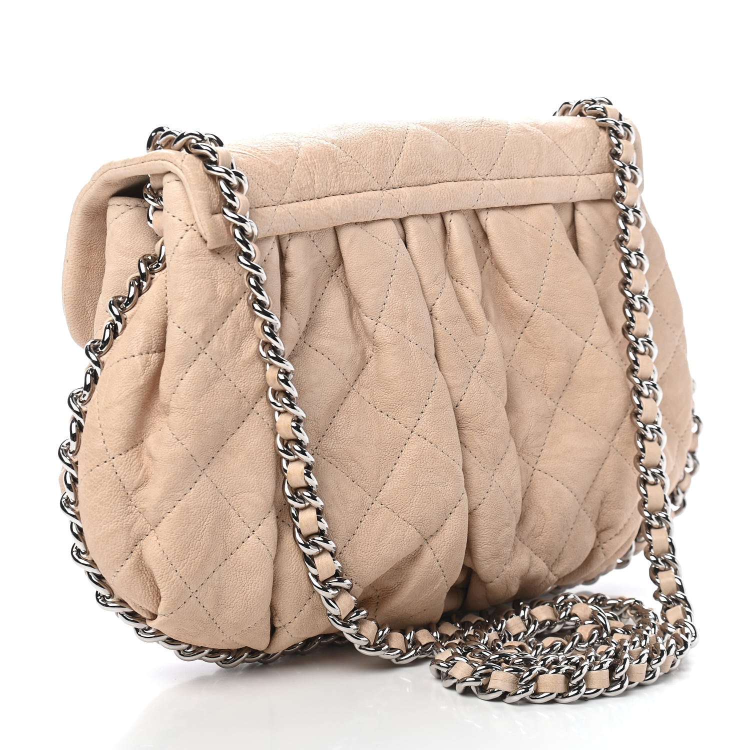 Chanel Washed Lambskin Quilted Medium Chain Around Flap Beige 3 of 9