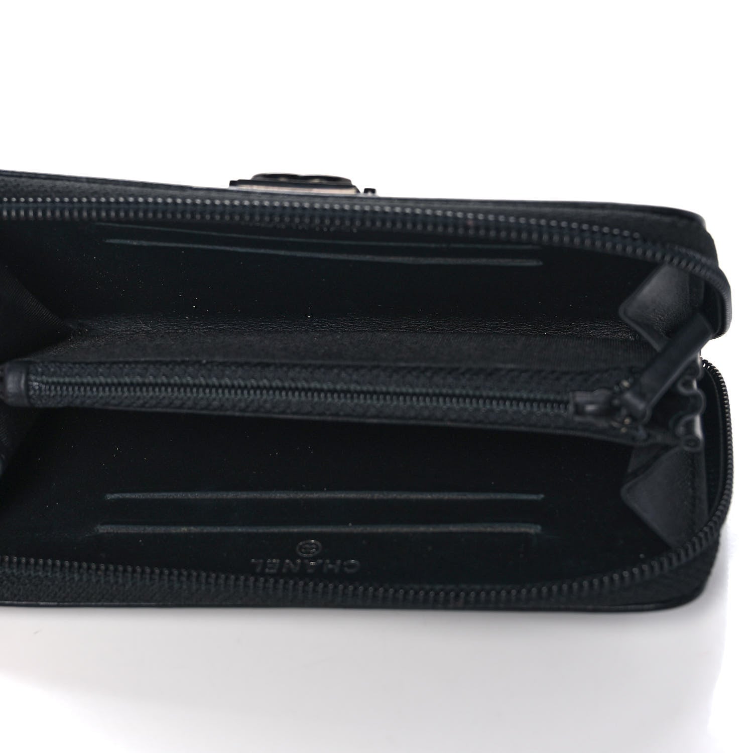 Chanel Calfskin Painted Chevron Embossed Small Boy Zip Wallet Black 5 of 14