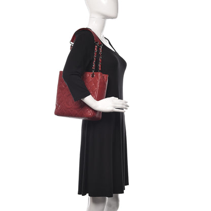 Chanel Calfskin Quilted Petit Shopping Tote PST Dark Red 2 of 14