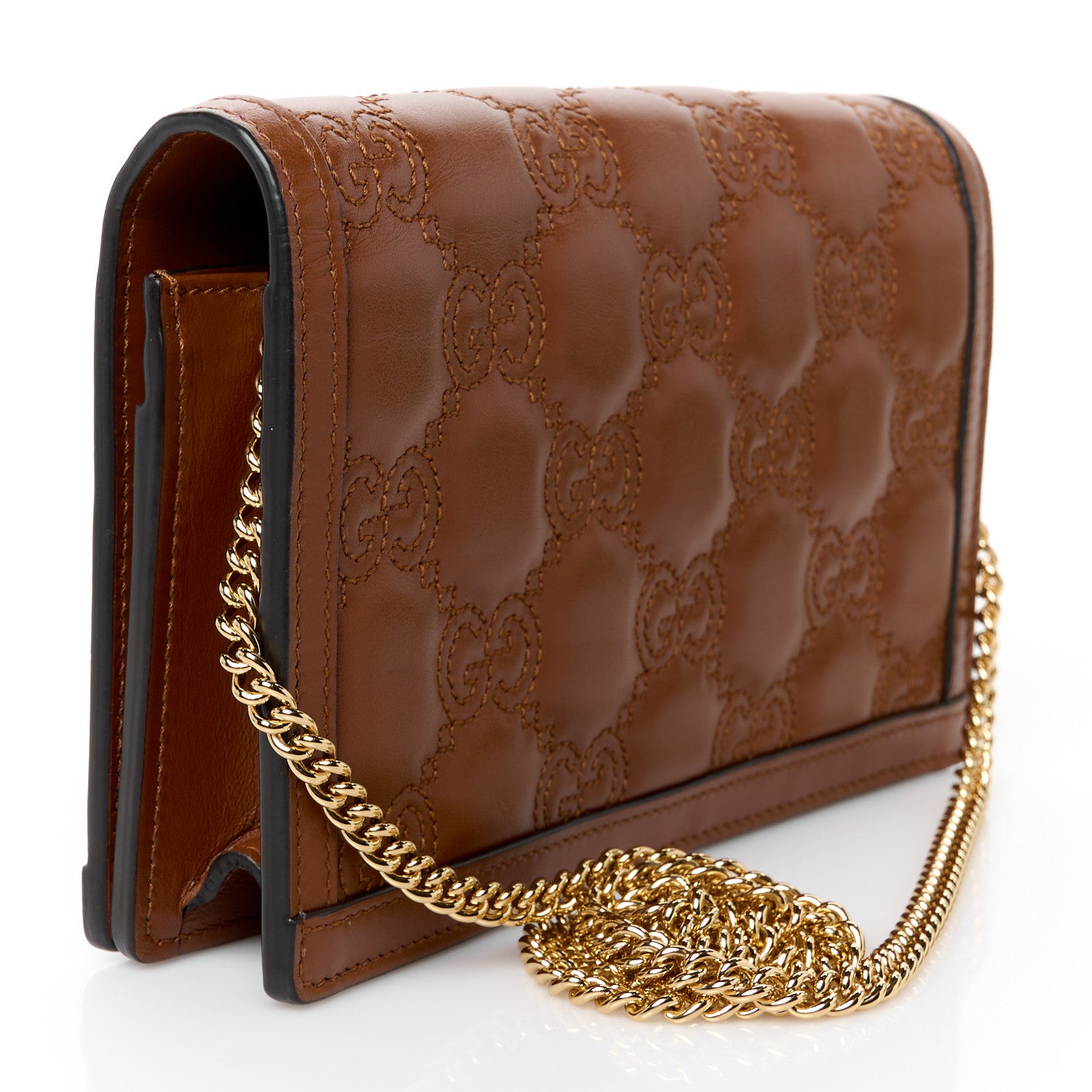 Gucci Calfskin GG Matelasse Chain Wallet Peanut Brown 3 of 11