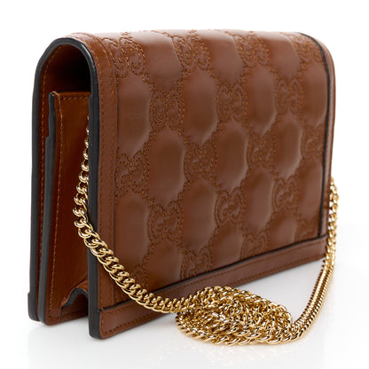 Gucci Calfskin GG Matelasse Chain Wallet Peanut Brown 3 of 11