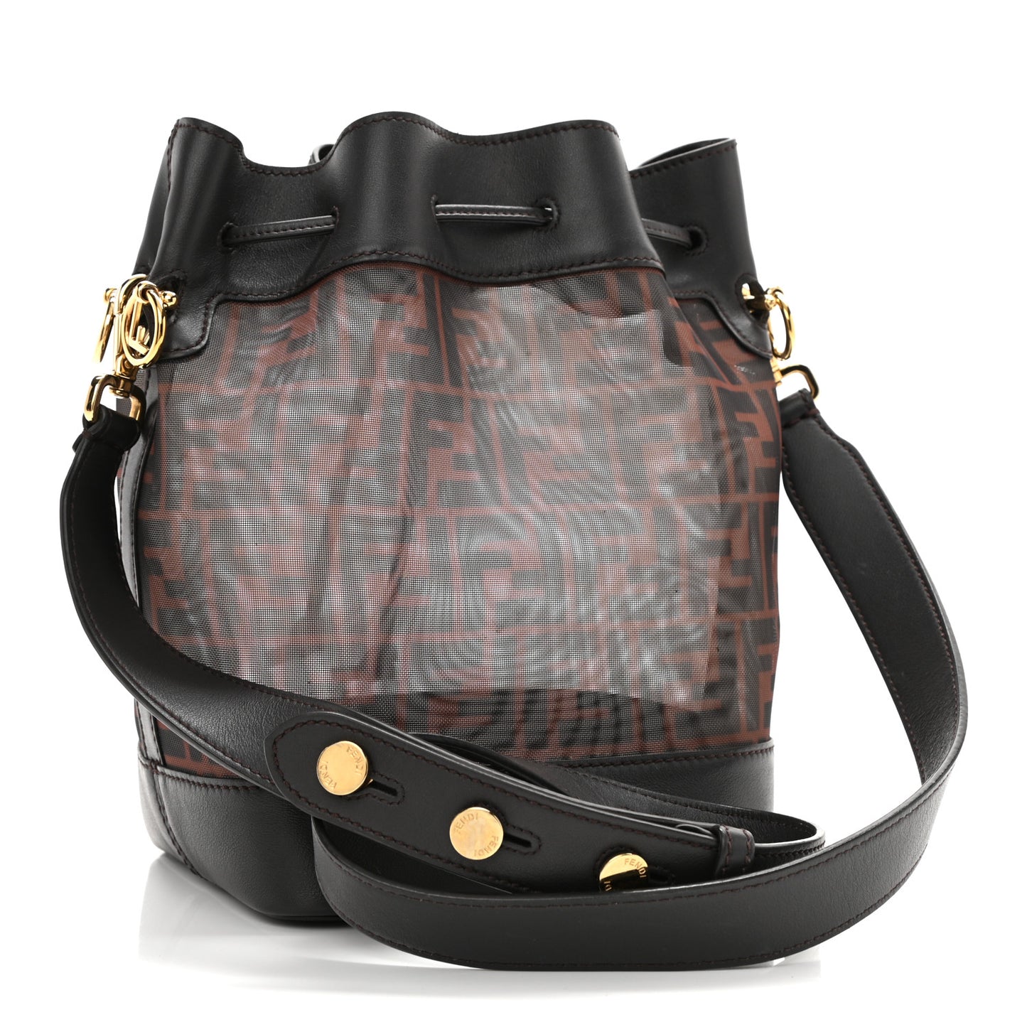 Mesh Vitello Grace F is Fendi FF 1974 Grande Mon Tresor Bucket Bag Marrone Black Ebano