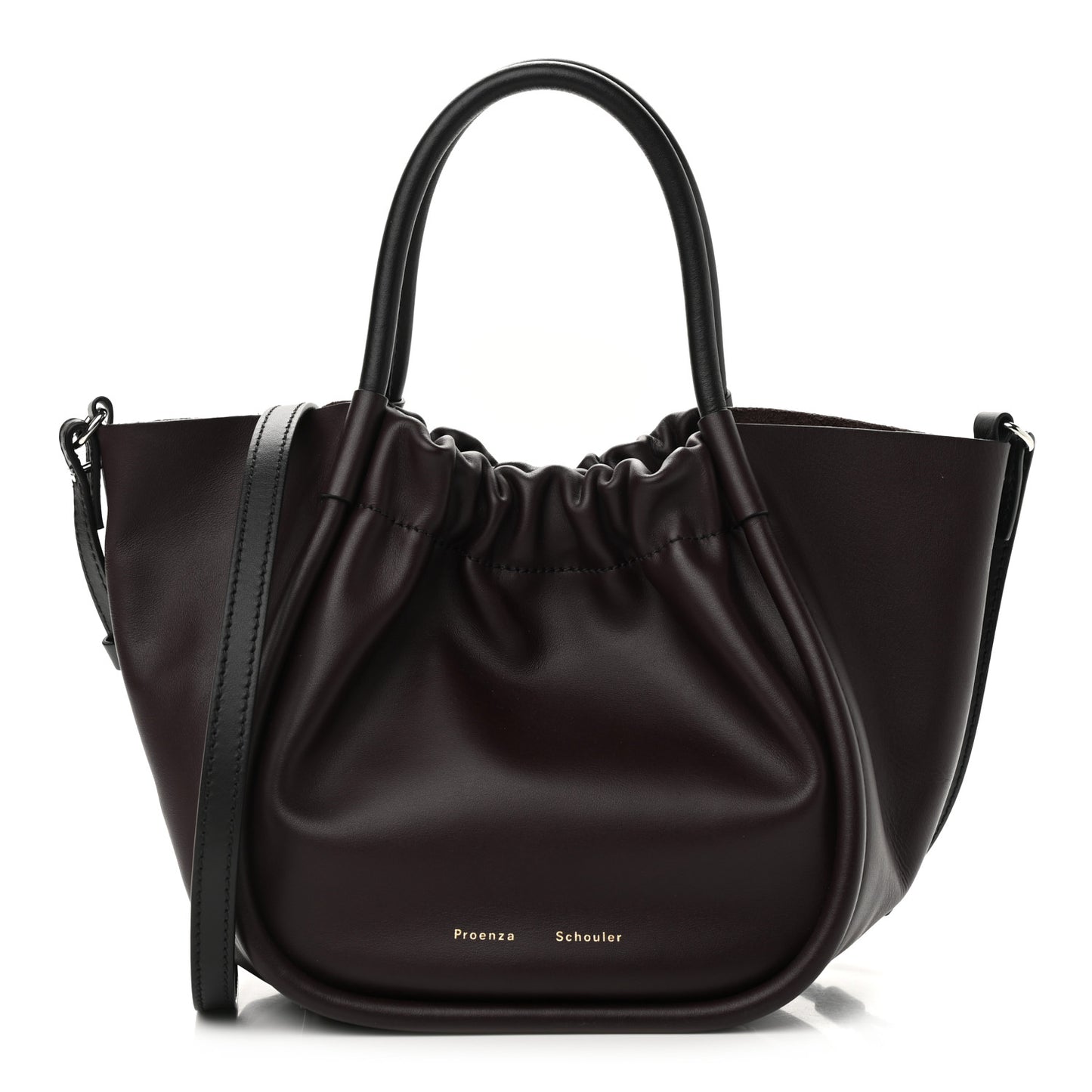 Calfskin Small Ruched Tote Chocolate Plum