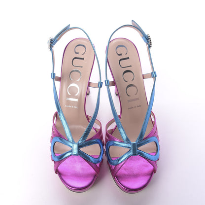 Gucci Metallic Nappa Crystal Zephyra Slingback Platform High Heel Sandals 40.5 Fuchsia Dark Turquoise 5 of 10