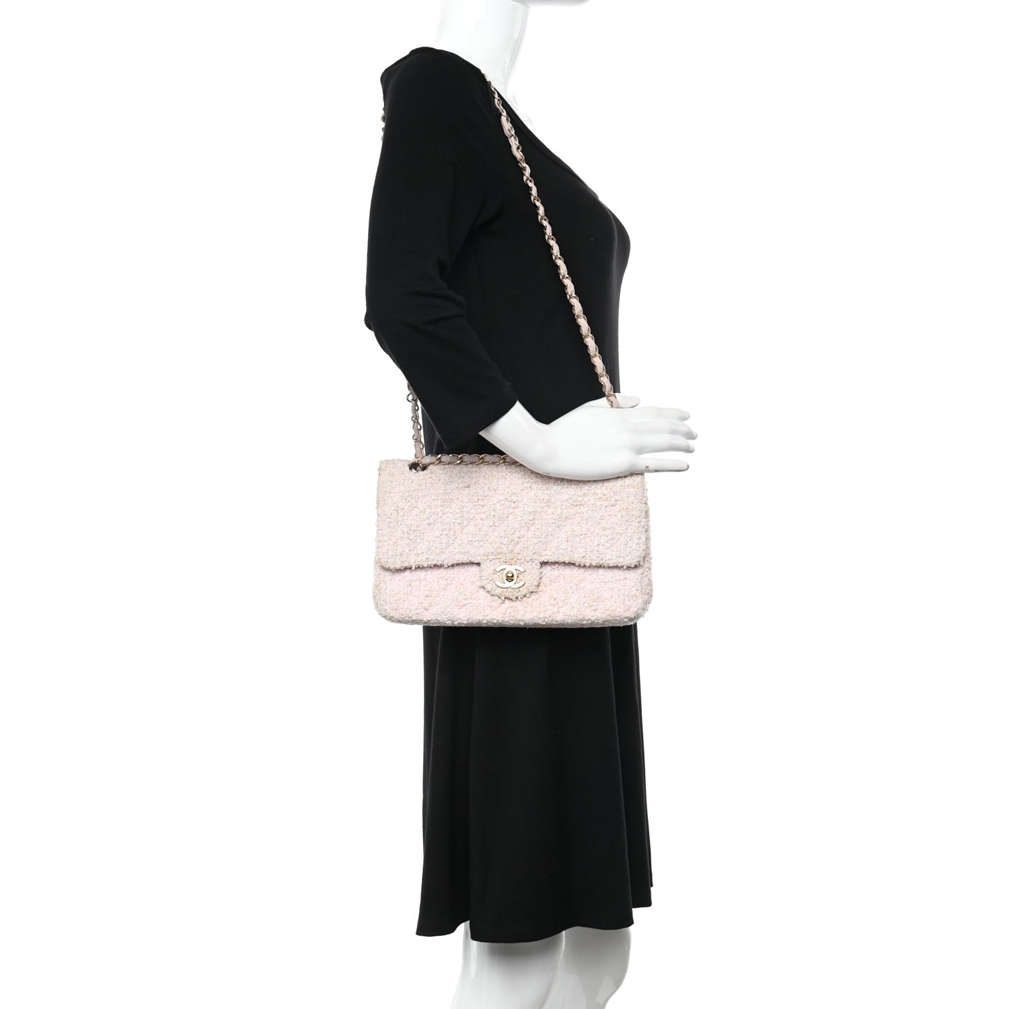 Tweed Medium Double Flap Pink