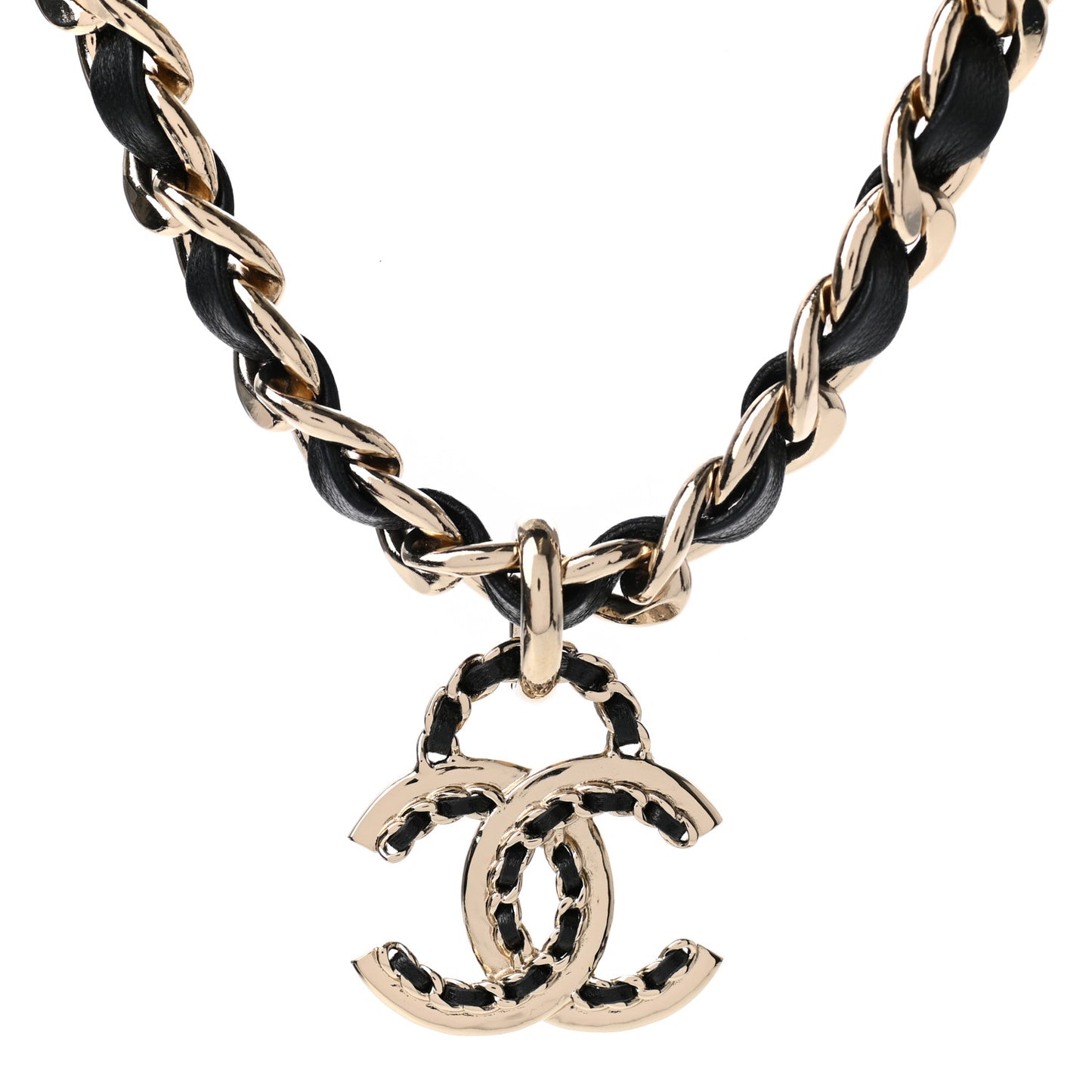Metal Lambskin CC Choker Necklace Black Gold