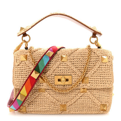 Valentino Garavani Raffia Large Roman Stud Shoulder Bag Naturale Multicolor 1 of 9