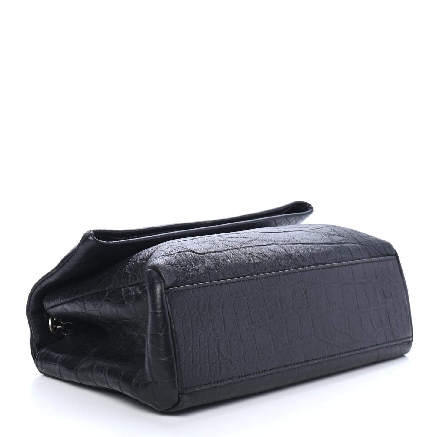Calfskin Crocodile Embossed Medium West Hollywood Monogram Fold-Over Black